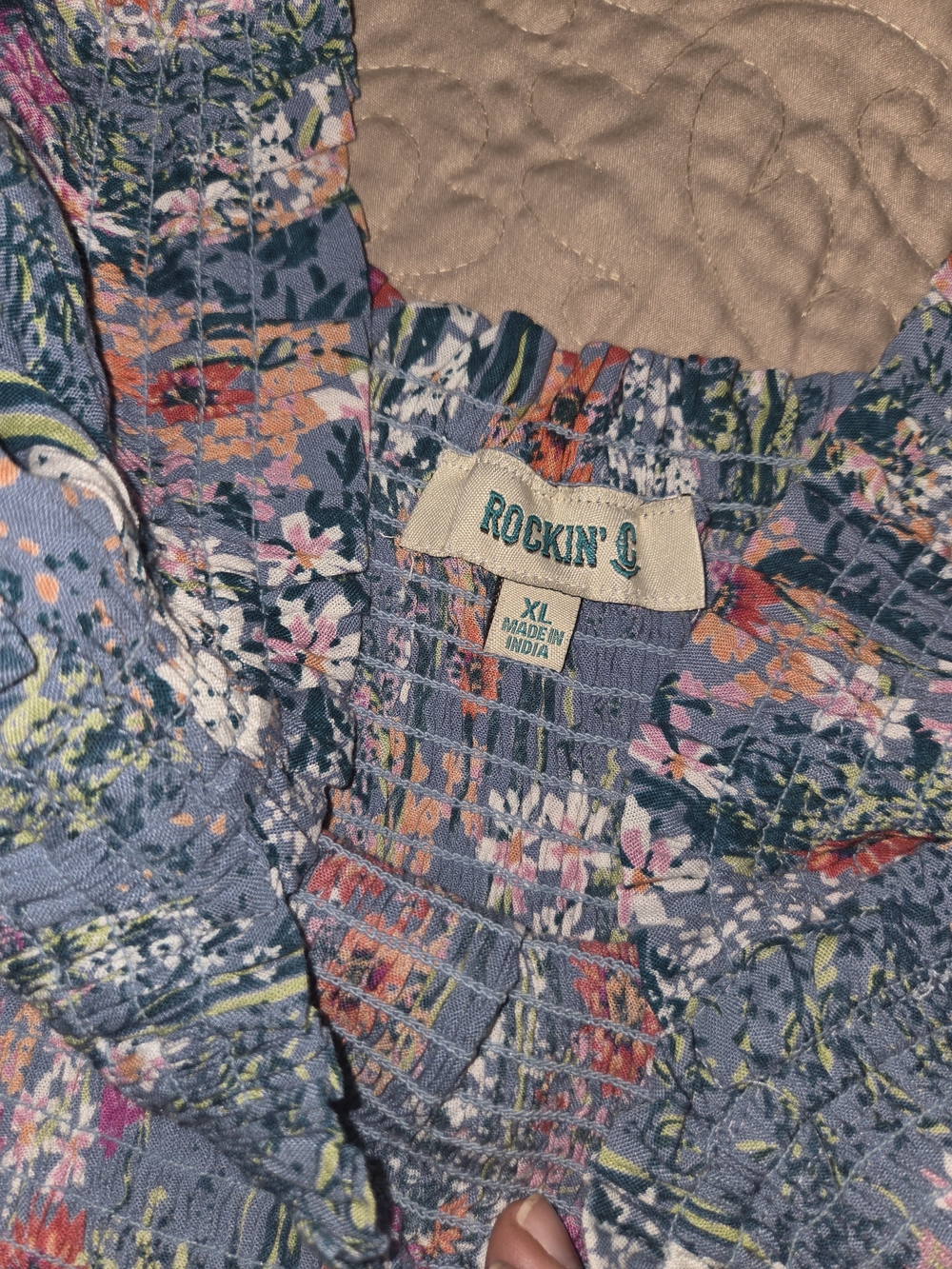 Rockin' C Floral Smocked Top - Blue Multi